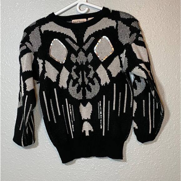 Adell Barre Womens Small Sweater black silver Shoulder pads retro 90s vintage - Picture 1 of 9